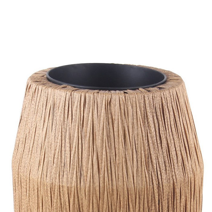 Drum Shape Metal Planter with Woven Body, Medium, Black and Brown