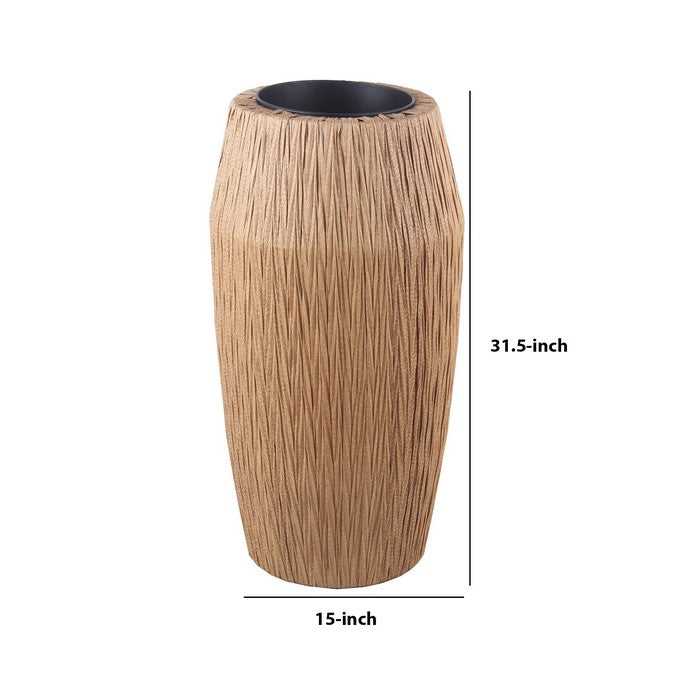 Drum Shape Metal Planter with Woven Body, Medium, Black and Brown