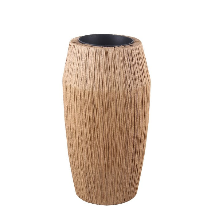 Drum Shape Metal Planter with Woven Body, Medium, Black and Brown