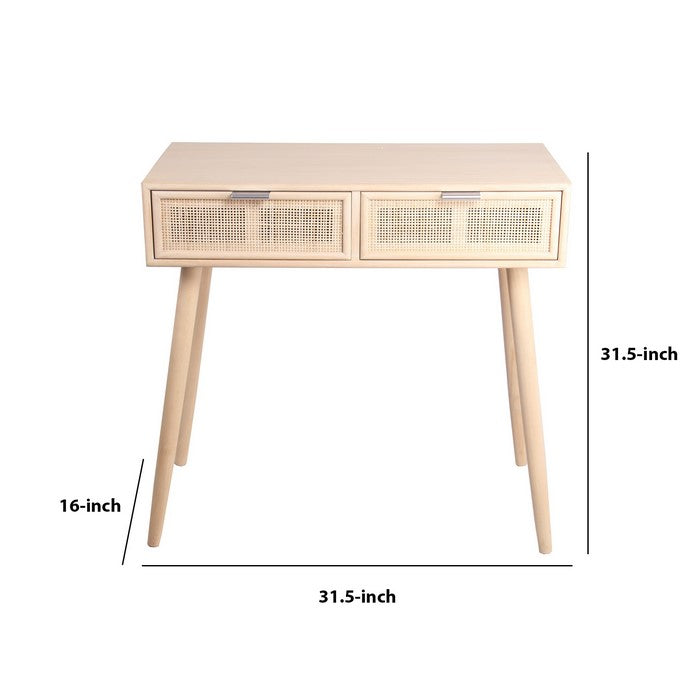2 Drawer Wooden Console Table with Angled Legs, Beige