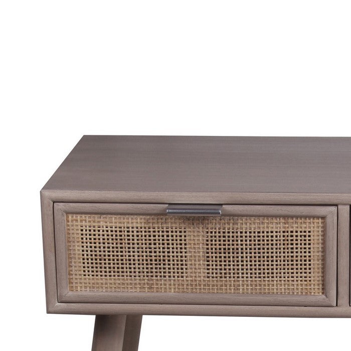 2 Drawer Wooden Console Table with Angled Legs, Gray and Beige
