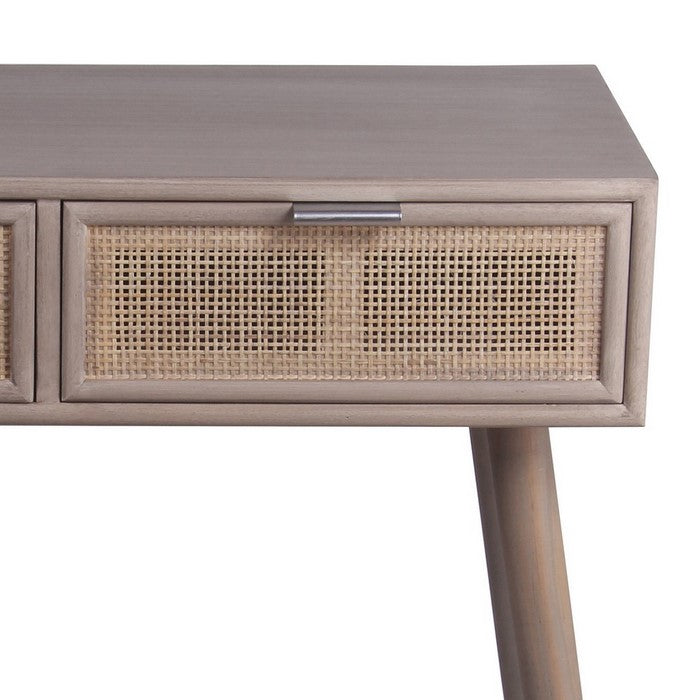 2 Drawer Wooden Console Table with Angled Legs, Gray and Beige
