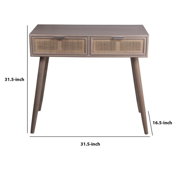 2 Drawer Wooden Console Table with Angled Legs, Gray and Beige