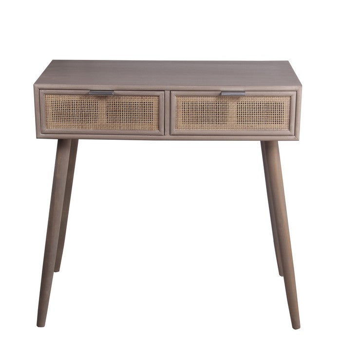 2 Drawer Wooden Console Table with Angled Legs, Gray and Beige