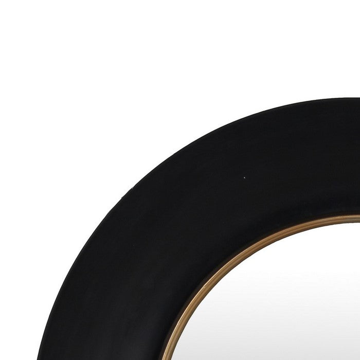 Dual Encased Metal Frame Round Wall Mirror, Black and Gold