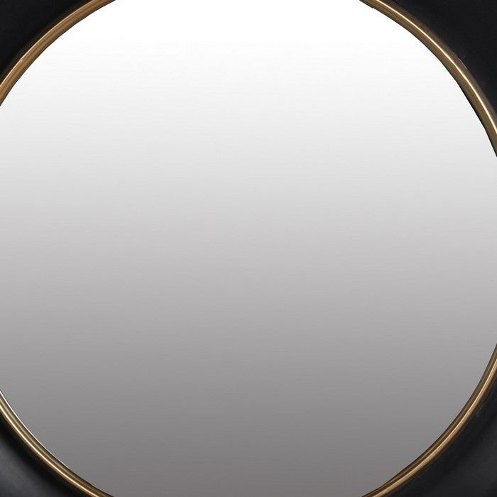Dual Encased Metal Frame Round Wall Mirror, Black and Gold