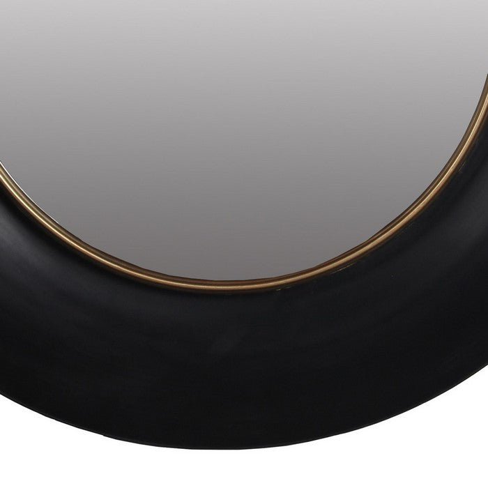 Dual Encased Metal Frame Round Wall Mirror, Black and Gold