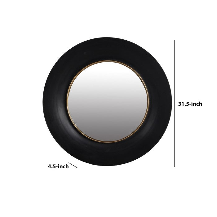 Dual Encased Metal Frame Round Wall Mirror, Black and Gold
