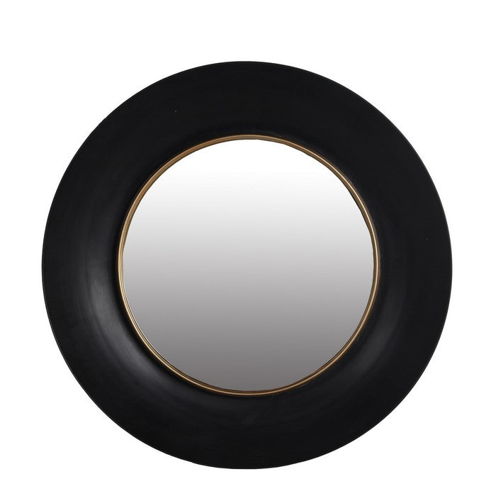 Dual Encased Metal Frame Round Wall Mirror, Black and Gold