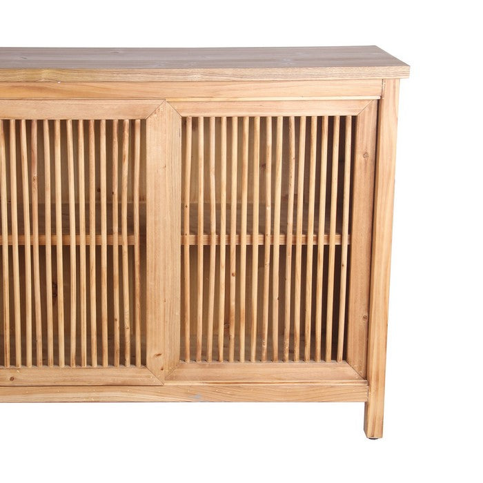 2 Door Slider Chest with Slatted Front and Block Legs, Light Brown