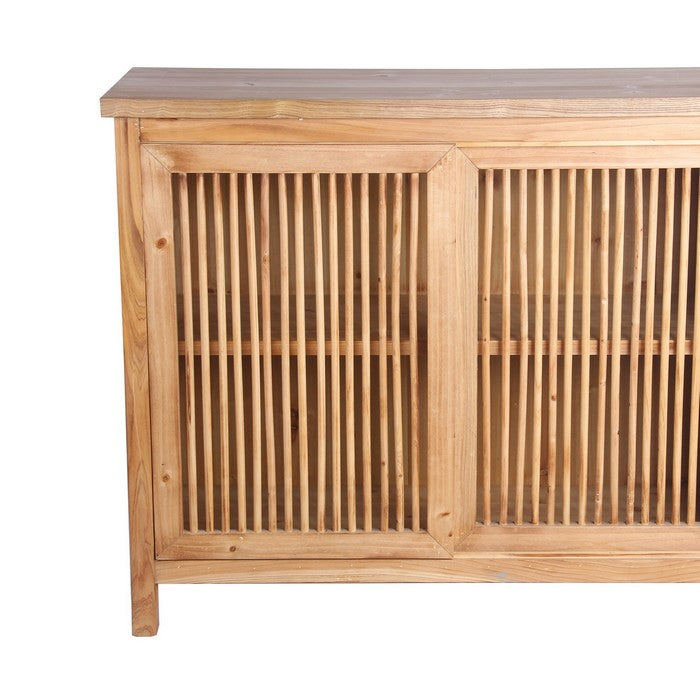 2 Door Slider Chest with Slatted Front and Block Legs, Light Brown