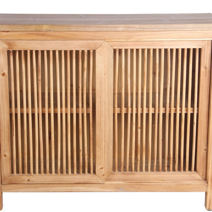 2 Door Slider Chest with Slatted Front and Block Legs, Light Brown