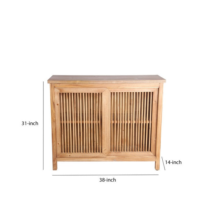 2 Door Slider Chest with Slatted Front and Block Legs, Light Brown