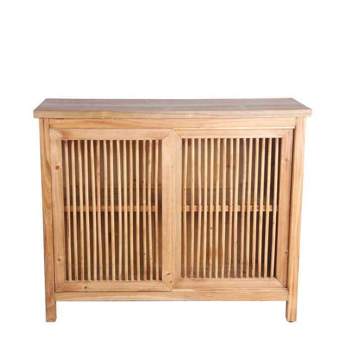 2 Door Slider Chest with Slatted Front and Block Legs, Light Brown