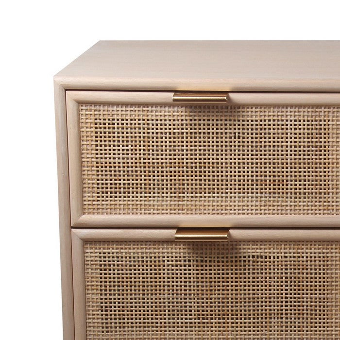 3 Drawer Wooden Accent Chest with Mesh Pattern Front, Light Brown