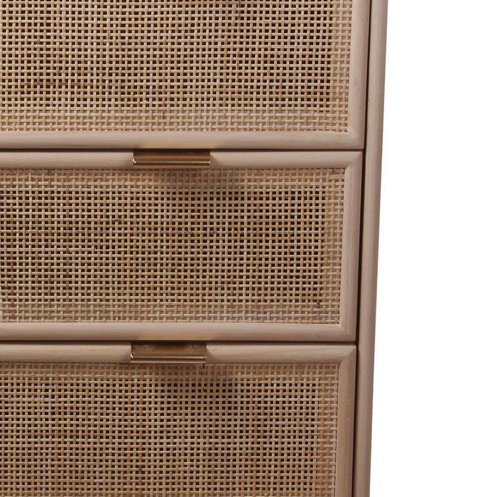 3 Drawer Wooden Accent Chest with Mesh Pattern Front, Light Brown