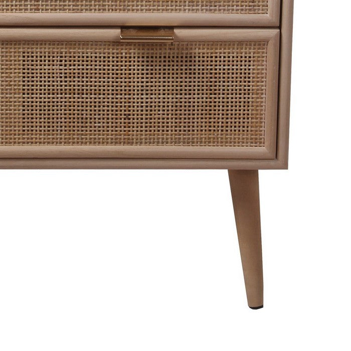 3 Drawer Wooden Accent Chest with Mesh Pattern Front, Light Brown