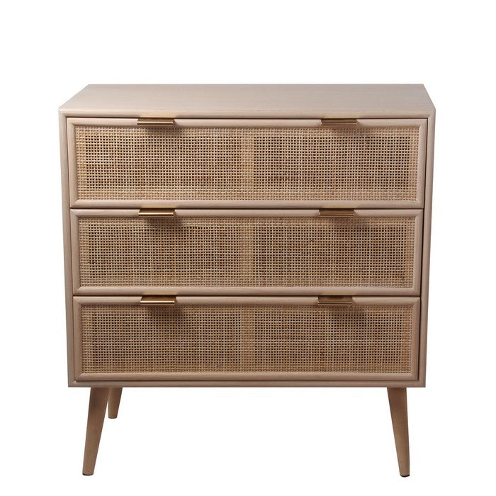 3 Drawer Wooden Accent Chest with Mesh Pattern Front, Light Brown