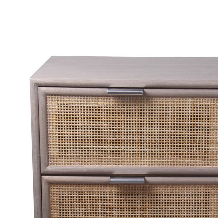 3 Drawer Wooden Accent Chest with Mesh Pattern Front, Gray and Brown