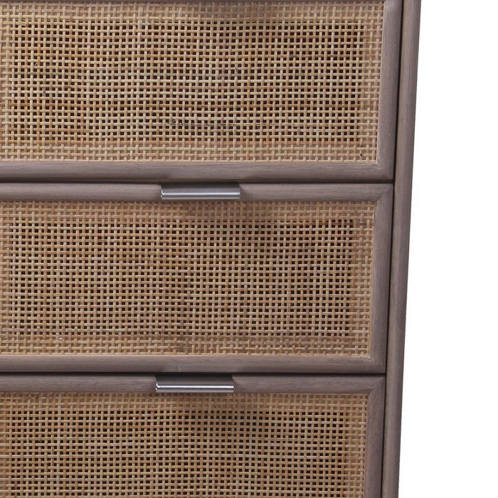 3 Drawer Wooden Accent Chest with Mesh Pattern Front, Gray and Brown