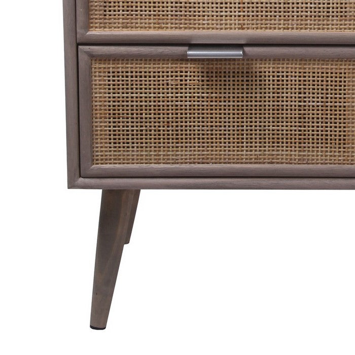 3 Drawer Wooden Accent Chest with Mesh Pattern Front, Gray and Brown