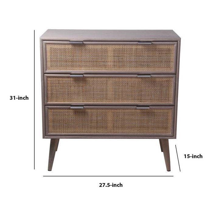 3 Drawer Wooden Accent Chest with Mesh Pattern Front, Gray and Brown
