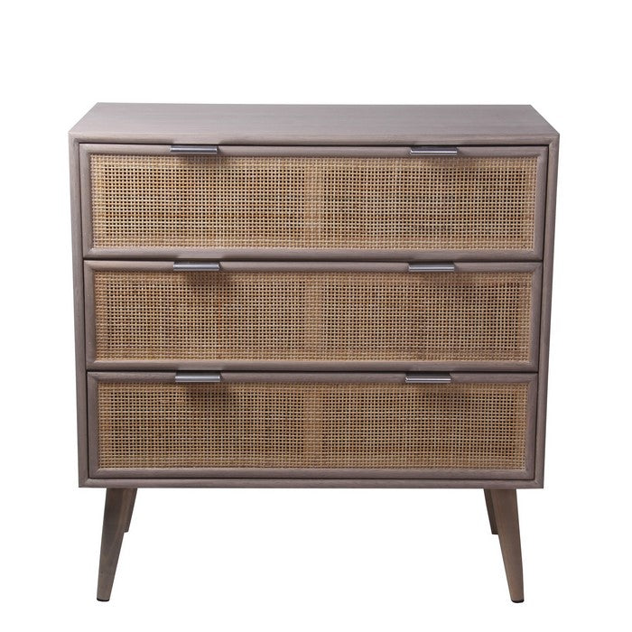 3 Drawer Wooden Accent Chest with Mesh Pattern Front, Gray and Brown