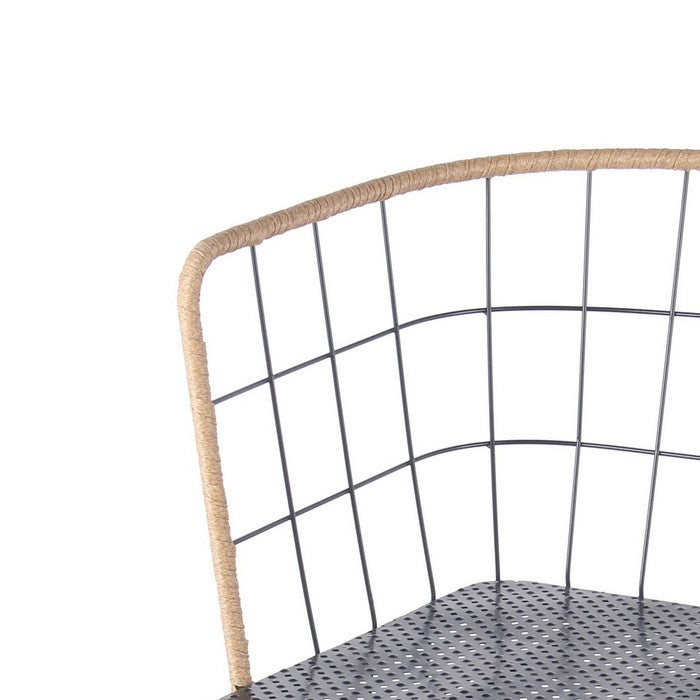 Grid Design Metal Frame Rattan Chair with Mesh Seat, Black and Brown