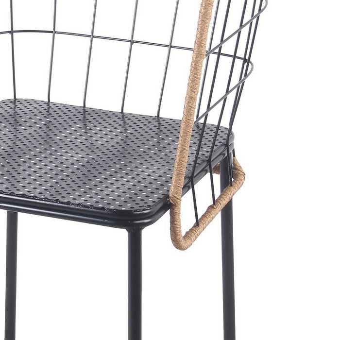 Grid Design Metal Frame Rattan Chair with Mesh Seat, Black and Brown