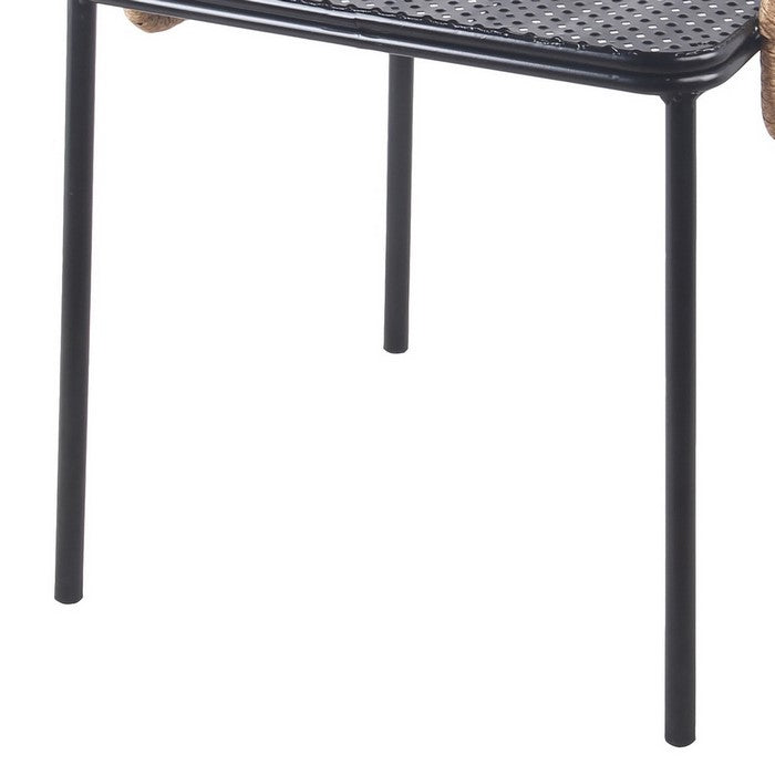 Grid Design Metal Frame Rattan Chair with Mesh Seat, Black and Brown