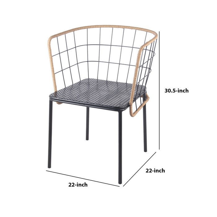 Grid Design Metal Frame Rattan Chair with Mesh Seat, Black and Brown