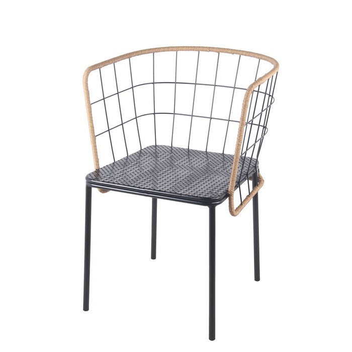 Grid Design Metal Frame Rattan Chair with Mesh Seat, Black and Brown