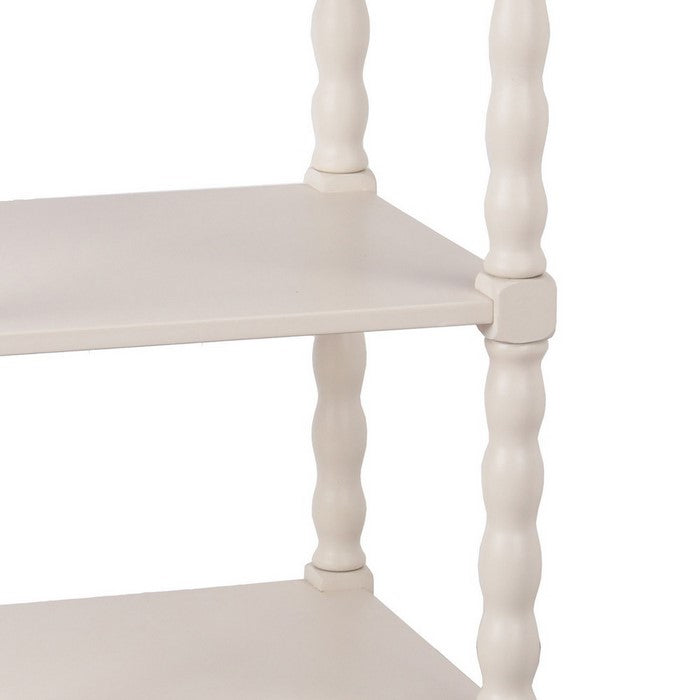 3 Tier Wooden Accent Stand with Tray Top and Beaded Legs, White and Brown