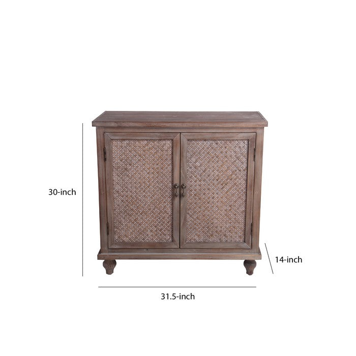 2 Door Wooden Accent Stand with Engraving Details, Weathered Brown