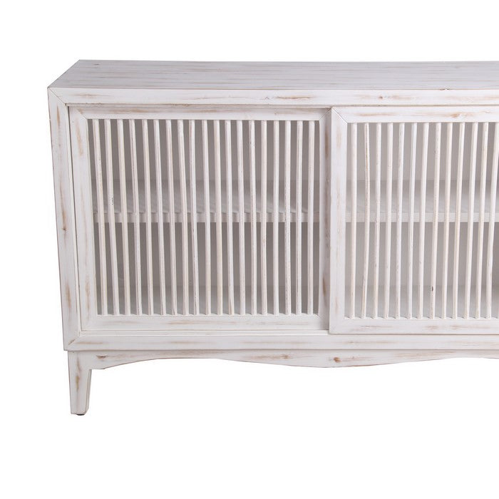 2 Door Slider Console with Slatted Front and Wavy Apron, White