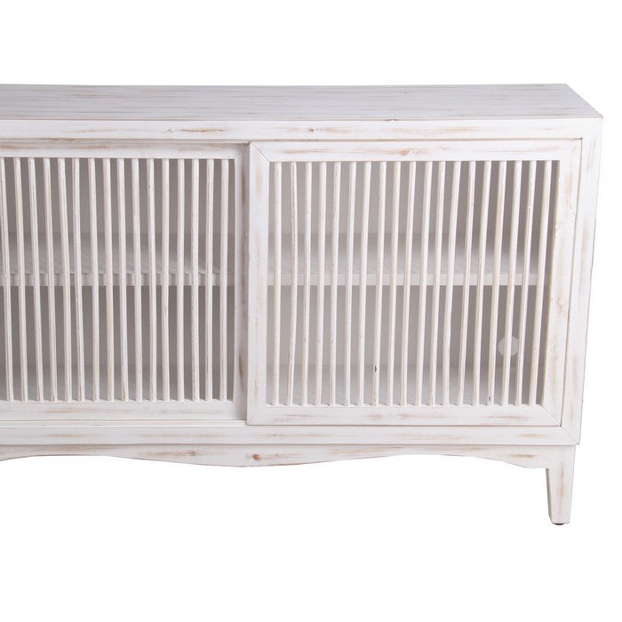 2 Door Slider Console with Slatted Front and Wavy Apron, White
