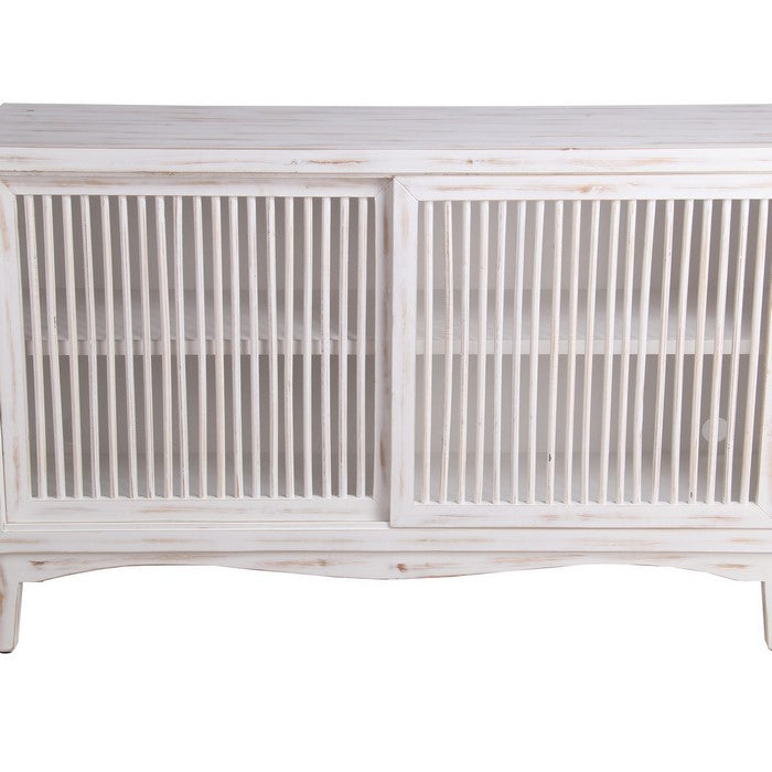 2 Door Slider Console with Slatted Front and Wavy Apron, White