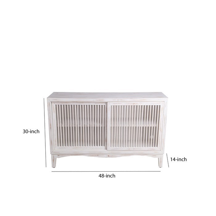 2 Door Slider Console with Slatted Front and Wavy Apron, White