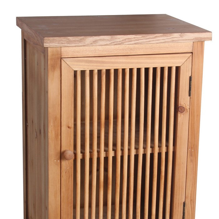 Wooden Accent Stand with 1 Slatted Door and Block Legs, Brown