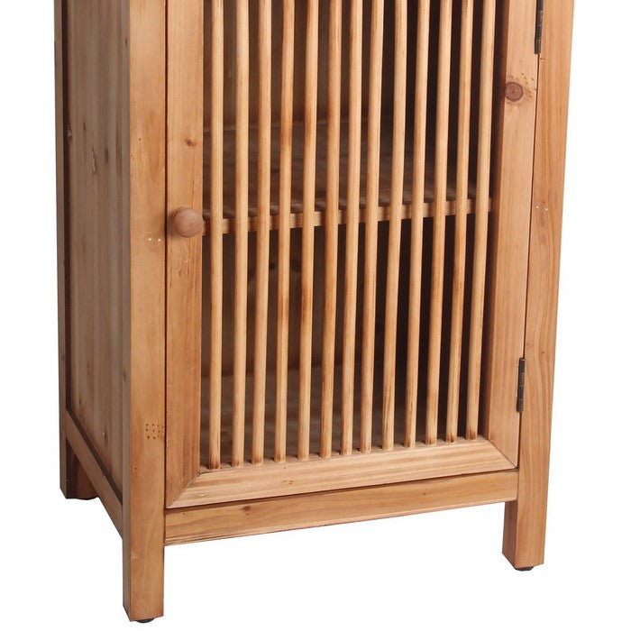 Wooden Accent Stand with 1 Slatted Door and Block Legs, Brown