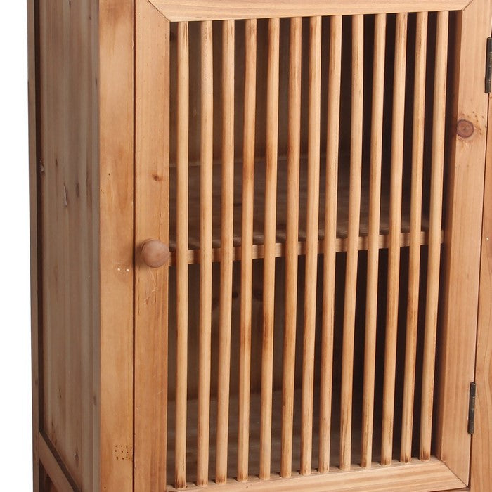 Wooden Accent Stand with 1 Slatted Door and Block Legs, Brown