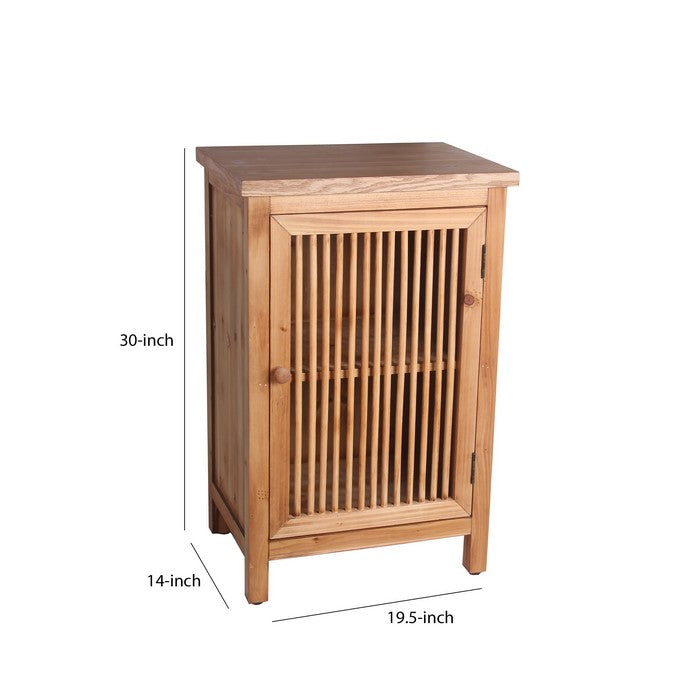 Wooden Accent Stand with 1 Slatted Door and Block Legs, Brown