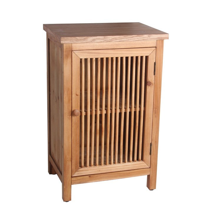 Wooden Accent Stand with 1 Slatted Door and Block Legs, Brown