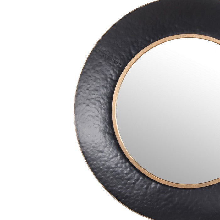 Dual Encased Metal Frame Round Wall Mirror, Large Black and Gold