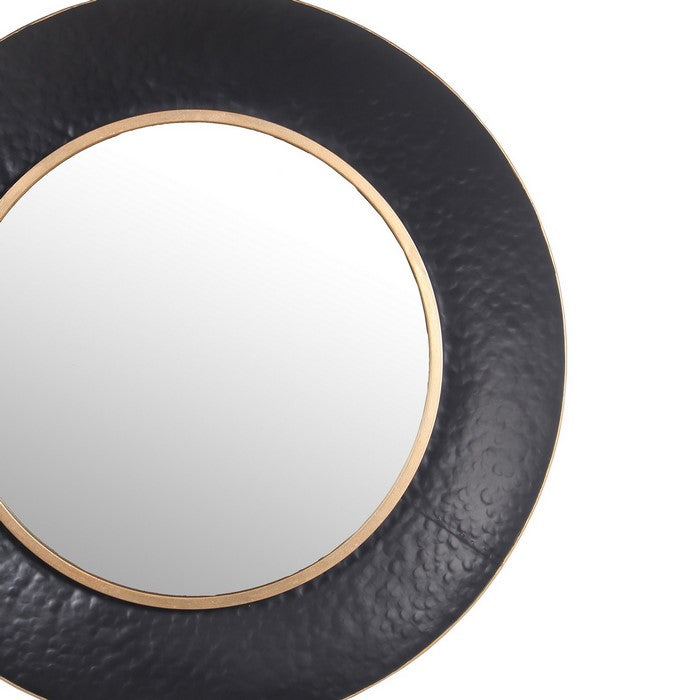 Dual Encased Metal Frame Round Wall Mirror, Large Black and Gold