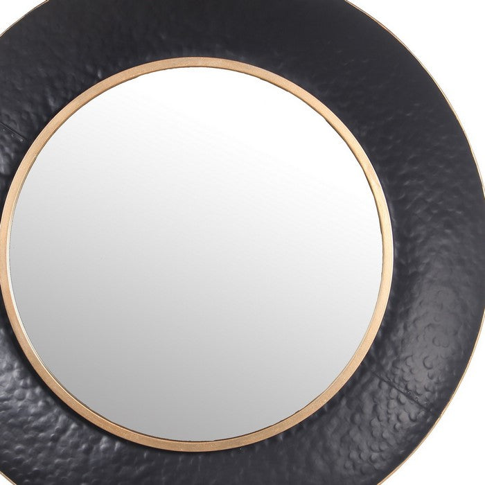 Dual Encased Metal Frame Round Wall Mirror, Large Black and Gold
