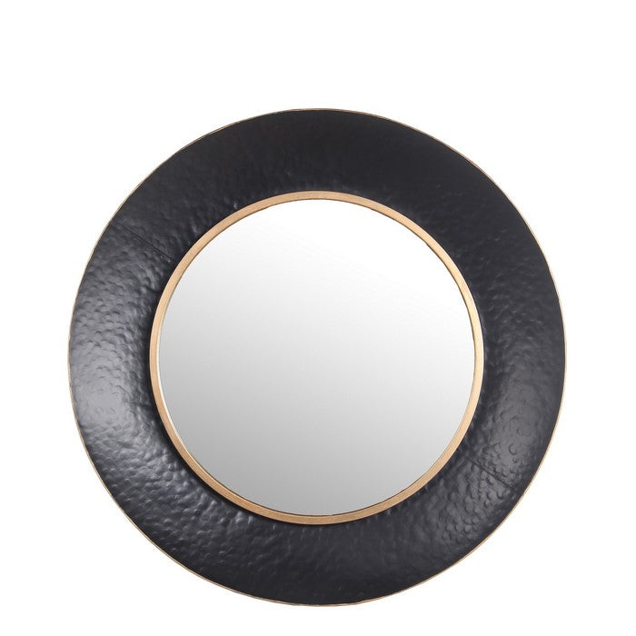 Dual Encased Metal Frame Round Wall Mirror, Large Black and Gold