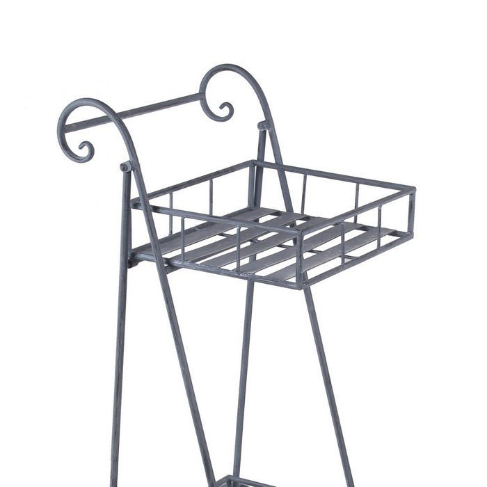 Industrial Style 2 Tier Metal Planter Cart with scroll Design Frame, Gray