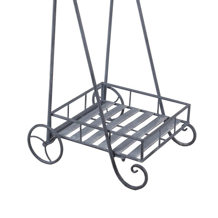 Industrial Style 2 Tier Metal Planter Cart with scroll Design Frame, Gray