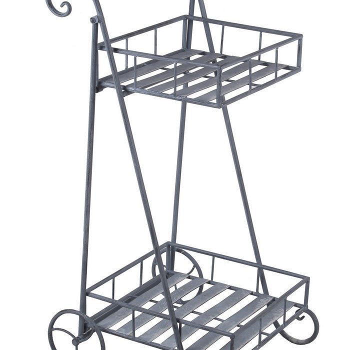 Industrial Style 2 Tier Metal Planter Cart with scroll Design Frame, Gray